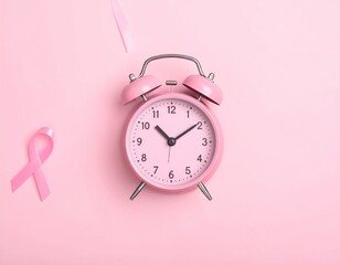 Pink Alarm Clock and Ribbon on Pink Background