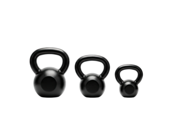 Three Kettlebells Different Sizes Isolated on Transparent Background Rendered