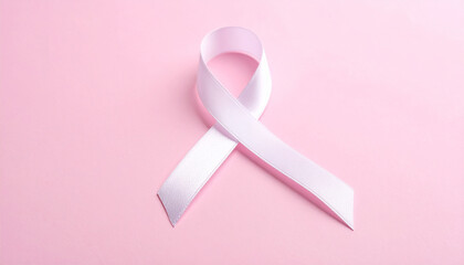 White awareness ribbon on light pink background, support for lung cancer awareness. Minimalist