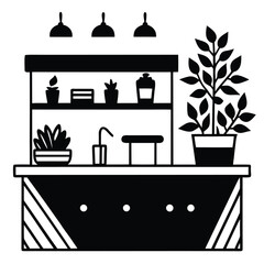 cozy caf  interior with coffee counter and plants