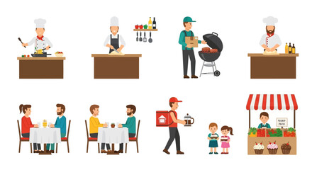 Fototapeta premium Diverse Food Service and Culinary Activities Illustrated Collection