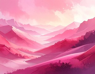 Pink and Purple Mountain Range at Sunrise