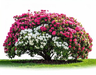 Pink and White Rhododendron Bush in Full Bloom