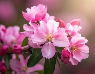 Pink Apple Blossoms in Spring Sunlight