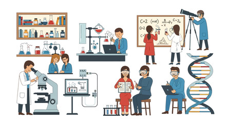 Obraz premium Diverse scientists engaged in various laboratory experiments and research activities