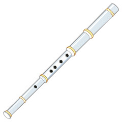 Naklejka premium Illustration of a silver concert flute with holes and golden accents for musical performance and design