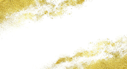 Abstract textured black ink splash with golden glitter accents isolated on transparent background