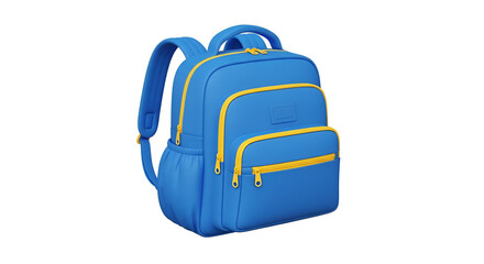 Blue and yellow backpack on white background school bag