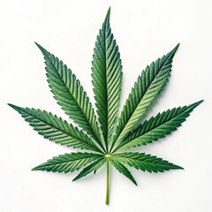 green cannabis leaf on  white background