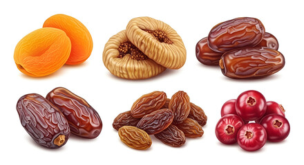 Assortment of Dried Fruits and Berries Keywords: dried fruit, dried apricots, dried figs, dates
