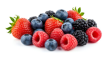 Assortment of Fresh Berries on White Background fruit