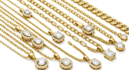 Assortment of Gold Necklaces and Bracelets with Diamonds