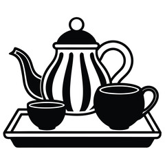 tea set on tray outline vectortea set on tray outl