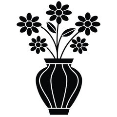 vase with flowers vector vector icon on white back