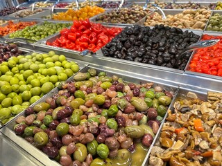 Olive Bar display at a supermarket/ grocery store