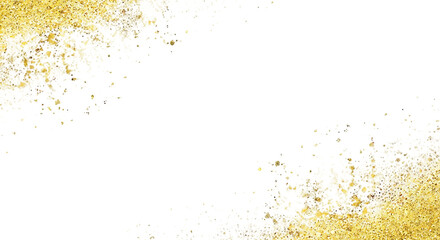 Abstract golden glitter particles scattered across a dark black background with a transparent...