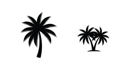 Fototapeta premium Simple black silhouettes of tropical palm trees against a white background