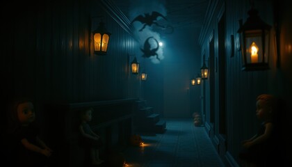 Spooky Hallway with Creepy Dolls