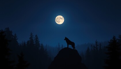 Wolf Howling Under the Full Moon