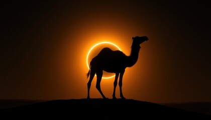 Camel Silhouette Against a Ring of Fire Sunset