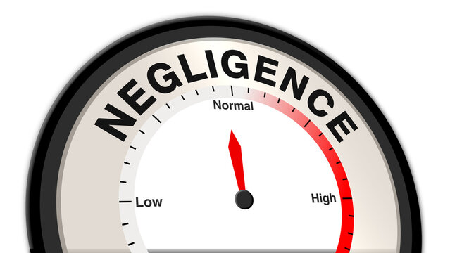 Negligence at normal severity displayed on a barometer or tachometer, indicating minor lapses in care or responsibility, manageable with routine monitoring and corrective measures
