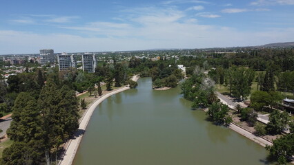Aerial Shot of Tree-Lined Avenues in San Martín Park, Mendoza, Argentina