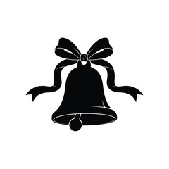 Classic black silhouette of a christmas bell adorned with a festive ribbon bow