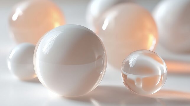 Sph&egrave;res translucides aux reflets dor&eacute;s flottant dans un environnement