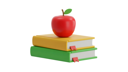 Stack of books topped with a vibrant red apple for education concepts
