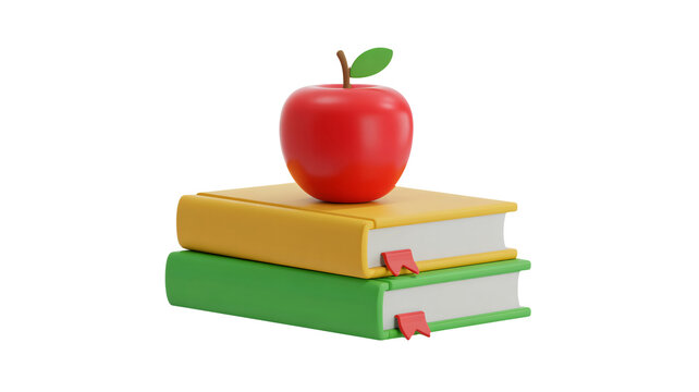 Stack of books topped with a vibrant red apple for education concepts