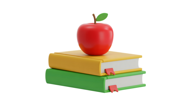 Stack of books topped with a vibrant red apple for education concepts