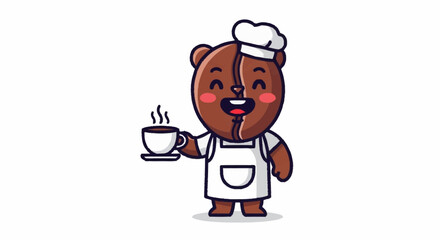 Fototapeta premium Adorable coffee bean barista serving hot beverage with a smile, perfect for cafe promotions and menu designs that need a touch of heartwarming charm