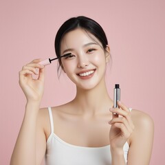 Smiling Woman Applying make up