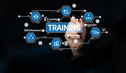 Captivating visual representation of digital training and e-learning, showcasing icons that symbolize skill enhancement, knowledge, and modern educational approaches. Tessel