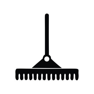 Simple black rake icon isolated on a white background. Vector graphic symbol for gardening, yard work, and landscaping tools