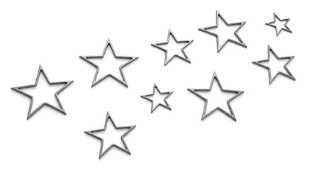 Collection of Metal Star Outlines of Varying Sizes on White Background