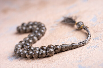 Amber prayer beads special concept macro shot. (Ottoman and Turkish amber and Bakelite)