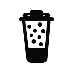 Boba Cup Black and White Icon with Tapioca Pearls, a Refreshing and Simple Drink