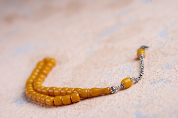 Amber prayer beads special concept macro shot. (Ottoman and Turkish amber and Bakelite)