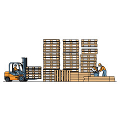 forklift in the pallet board warehouse