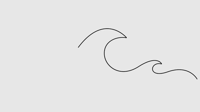 Video. Continuous one line drawing of sea wave animation. Full length single line art 4k animation