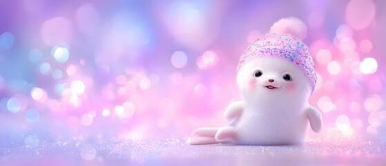 Obraz premium A small white seal with a hat on its head