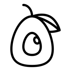 Avocado with leaf line icon, japanese food concept. Vector graphics. Half piece of avocado, fruit sign on white background, style icon mobile or web design.