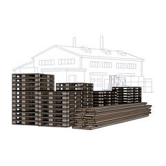 3d model of a building with wooden pallet board