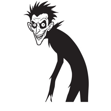 Spooky cartoon character with wide eyes and a grin