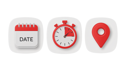 Organize your schedule and location with calendar, timer, and pin icons