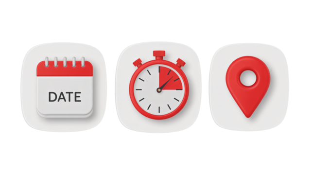 Organize your schedule and location with calendar, timer, and pin icons