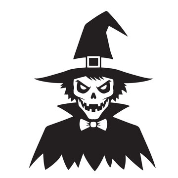 Spooky Skull Scarecrow Halloween Character Silhouette