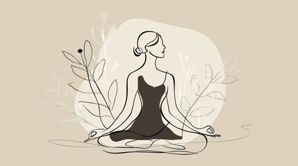 Minimalist line art of a woman sitting cross-legged in meditation, symbolizing mindfulness, calm, and inner harmony.