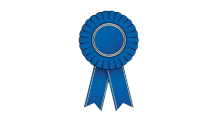 Award winning blue rosette ribbon symbolizes achievement and success